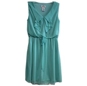 💙 Sweet Storm Aqua Blue Chiffon Ruffle Front Dress Size Medium
